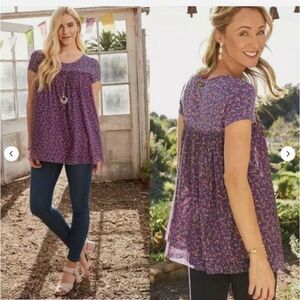 Matilda Jane Womens Walking On A Cloud Top Size S Floral Mesh Trim Purple